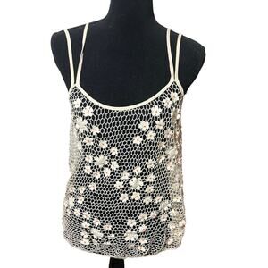 Ecoté Crochet Lace Floral Camisole Ivory Boho Spaghetti Strap Size Large​